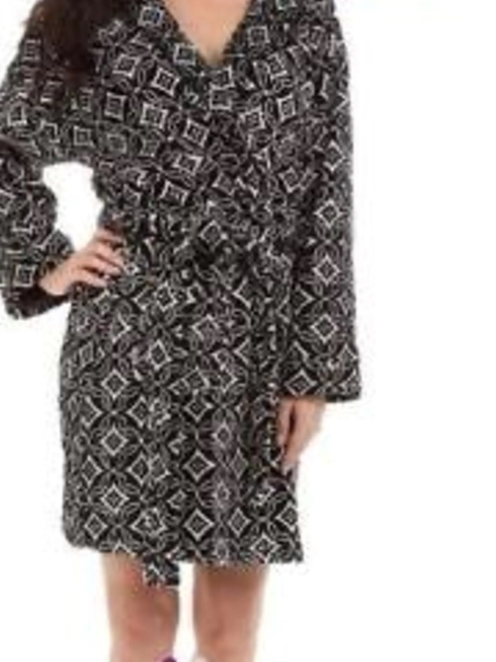 Vera Bradly Black & White Geometric Women's Robe Super Soft Belt Included